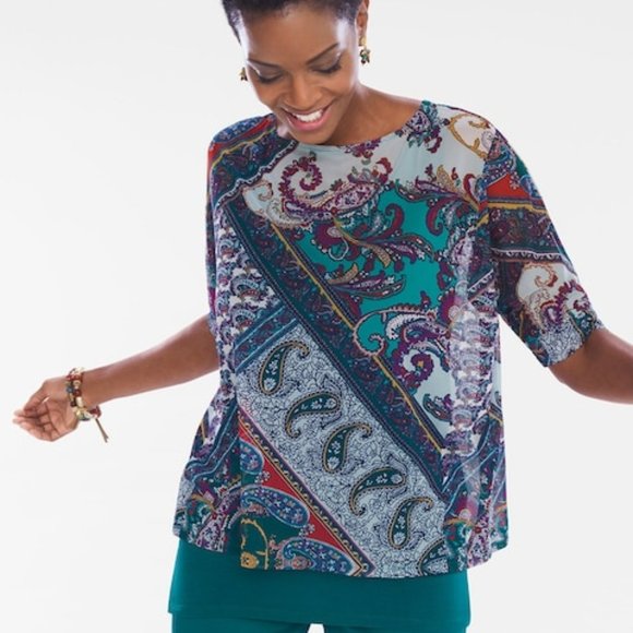 Chico's Paisley Overlay Top NWT - Picture 1 of 10
